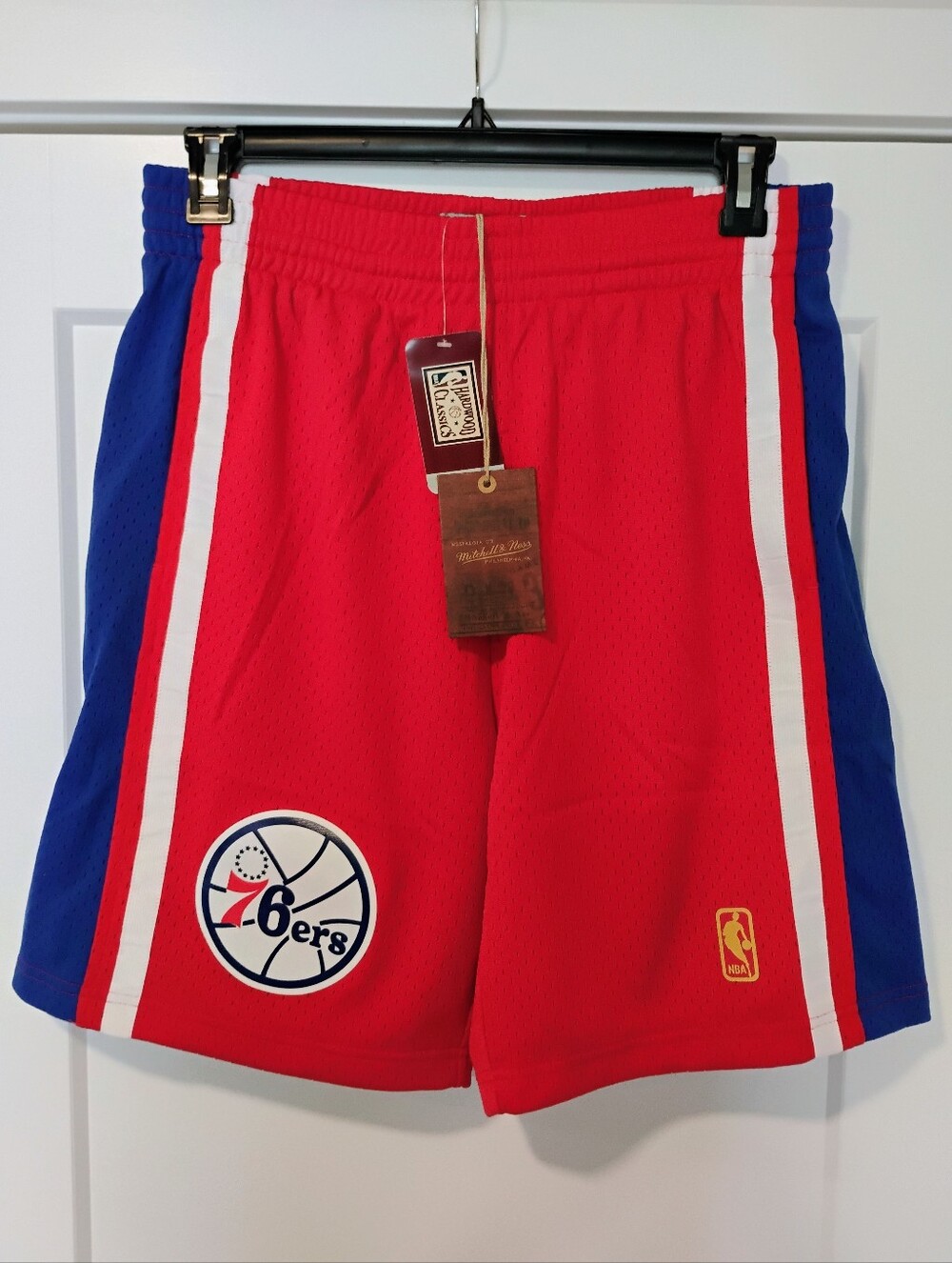 NWT L Mitchell & Ness NBA Philadelphia 76ers Swingman Road Basketball Shorts NEW